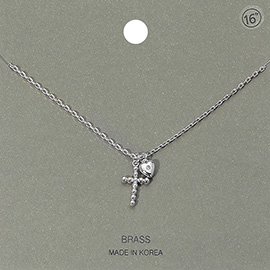 Metal Bubble Cross Stone Pointed Heart Pendant Necklace