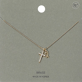 Stone Paved Cross Ichthys Pendant Necklace