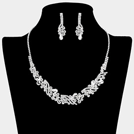 Teardrop Round Stone Cluster Rhinestone Paved Necklace