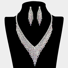 Crystal Rhinestone Fringe V Shaped Necklace