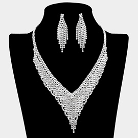 Crystal Rhinestone Fringe V Shaped Necklace