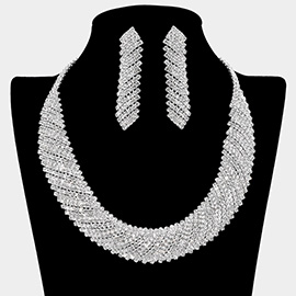 Crystal Rhinestone Paved Woven Collar Necklace