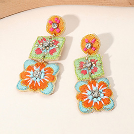 Boho Tropical Embroidered Floral Drop Earrings