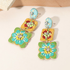 Boho Tropical Embroidered Floral Drop Earrings
