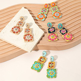 Boho Tropical Embroidered Floral Drop Earrings