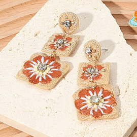 Boho Tropical Embroidered Floral Drop Earrings