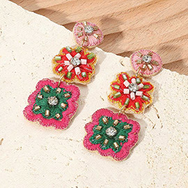 Boho Embroidered Floral Drop Earrings