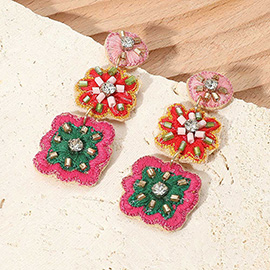 Boho Embroidered Floral Drop Earrings