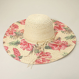Floral Print Straw Floppy Sun Hat