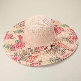 Floral Print Straw Floppy Sun Hat