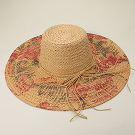 Floral Print Straw Floppy Sun Hat
