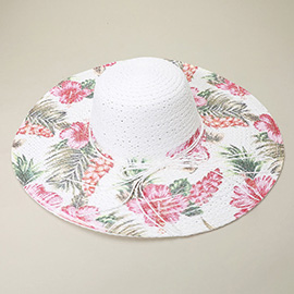 Floral Print Straw Floppy Sun Hat
