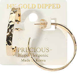 14K Gold Dipped Hypoallergenic Textured Hoop Earrings