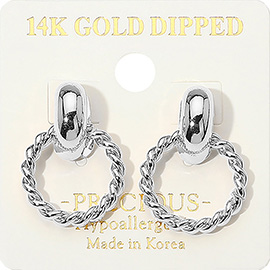 14K Gold Dipped Hypoallergenic Rope Door Knocker Earrings