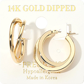 14K Gold Dipped Hypoallergenic Crisscross Pin Catch Hoop Earrings