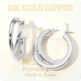 14K Gold Dipped Hypoallergenic Crisscross Pin Catch Hoop Earrings