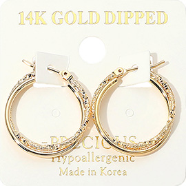 14K Gold Dipped Hypoallergenic Textured Crisscross Pin Catch Hoop Earrings