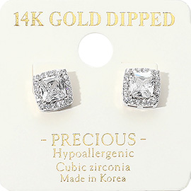 14K Gold Dipped CZ Square Stone Mini Stud Earrings