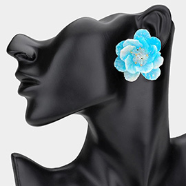 Faceted Beaded Bud Ombre Resin Petal Flower Earrings