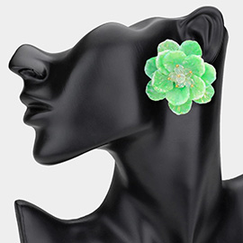 Faceted Beaded Bud Ombre Resin Petal Flower Earrings