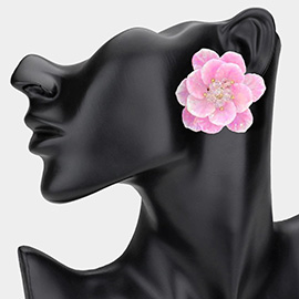 Faceted Beaded Bud Ombre Resin Petal Flower Earrings