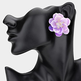 Faceted Beaded Bud Ombre Resin Petal Flower Earrings