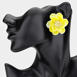 Faceted Beaded Bud Ombre Resin Petal Flower Earrings