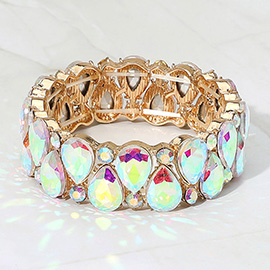 Teardrop Stone Cluster Beaded Stretch Evening Bracelet