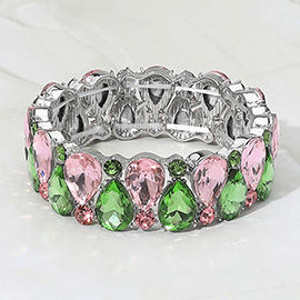 Teardrop Stone Cluster Beaded Stretch Evening Bracelet