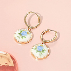 Round Floral Ceramic Charm Dangle Earrings
