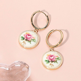 Round Floral Ceramic Charm Dangle Earrings