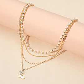 Enamel Bow Cowboy Boot Pendant Pearl Metal Chain Layered Necklace
