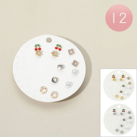 12 SET OF 6 - Cherry Stone Pearl Flower Mini Stud Earring Set