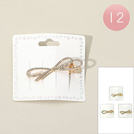 12PCS - Rhinestone Paved Bow Alligator Snap Hair Clips