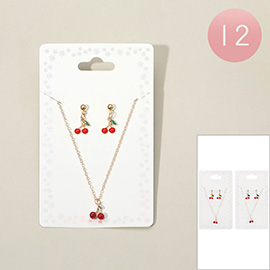 12PCS - Enamel Cherry Pendant Necklace Sets
