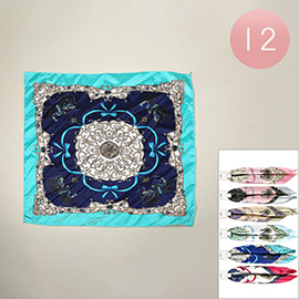 12PCS - Vintage Carriage Bow Printed Square Silk Feel Scarves