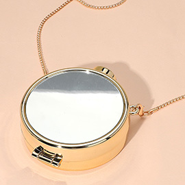 Metallic Round Compact Mirror Clutch Evening Bag / Crossbody Bag
