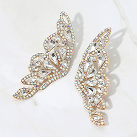 Glass Stone Cluster Embellished Butterfly Evening Earrings