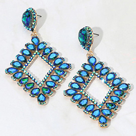 Teardrop Glass Stone Cluster Trip Open Rhombus Dangle Evening Earrings