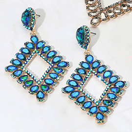 Teardrop Glass Stone Cluster Trip Open Rhombus Dangle Evening Earrings
