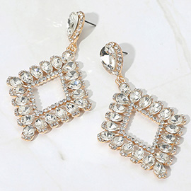 Teardrop Glass Stone Cluster Trip Open Rhombus Dangle Evening Earrings