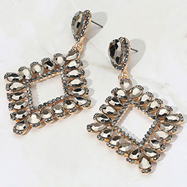 Teardrop Glass Stone Cluster Trip Open Rhombus Dangle Evening Earrings