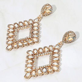 Teardrop Glass Stone Cluster Trip Open Rhombus Dangle Evening Earrings