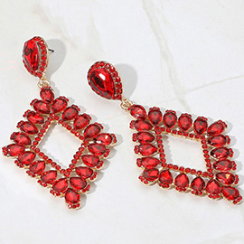 Teardrop Glass Stone Cluster Trip Open Rhombus Dangle Evening Earrings