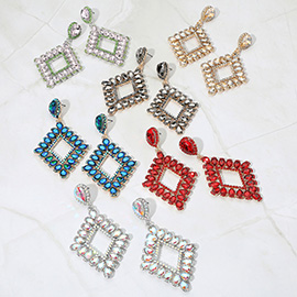 Teardrop Glass Stone Cluster Trip Open Rhombus Dangle Evening Earrings