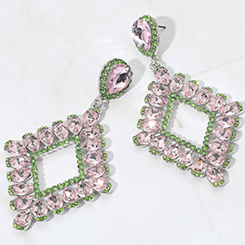 Teardrop Glass Stone Cluster Trip Open Rhombus Dangle Evening Earrings