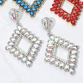 Teardrop Glass Stone Cluster Trip Open Rhombus Dangle Evening Earrings