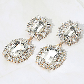 Oversized Glass Stone Cluster Dangle Evening Earrings