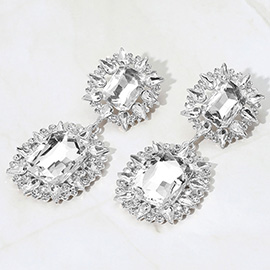 Oversized Glass Stone Cluster Dangle Evening Earrings