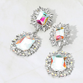 Oversized Glass Stone Cluster Dangle Evening Earrings